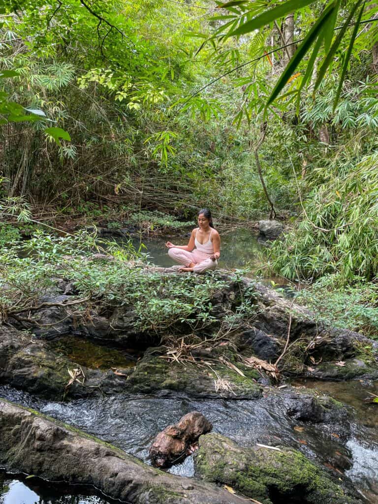 Meditating in Degtayan Falls near Ocam Ocam Beachh