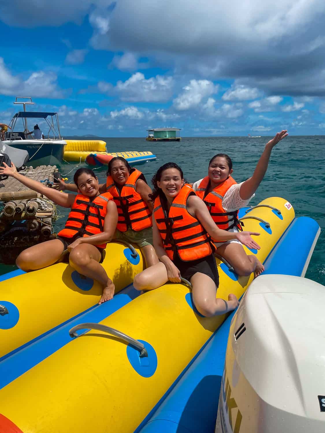 My friends and I enjoying a banana boat ride in Boracay.
