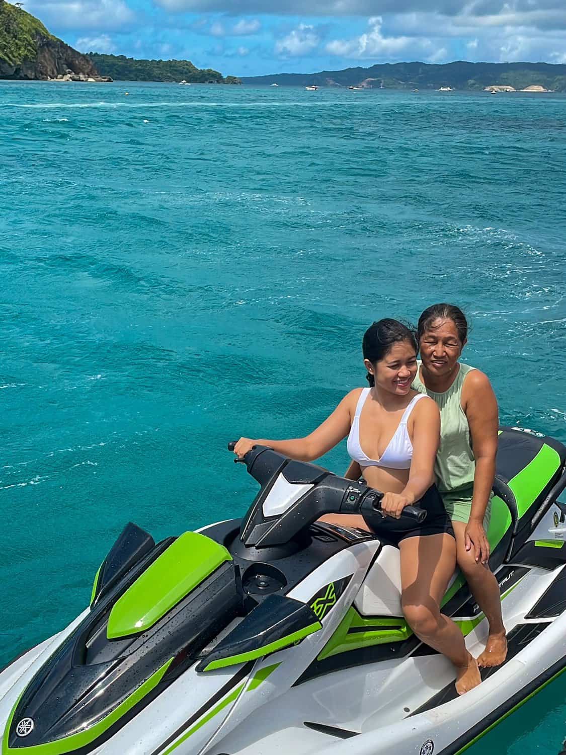 My mother and I on a jet ski in Boracay.