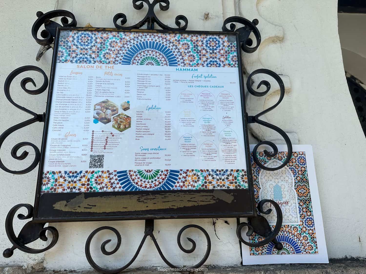 Restaurant La Mosquée de Paris Menu, highlighting various traditional Moroccan dishes.