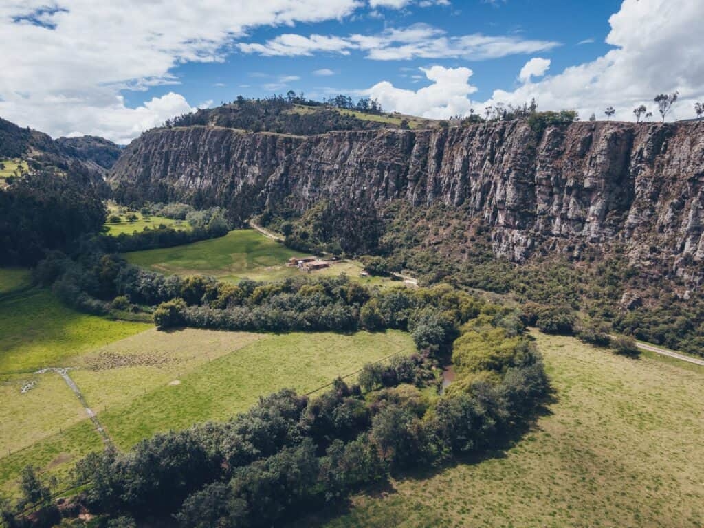 Aerial view of Climbing Cliffs in Suesca