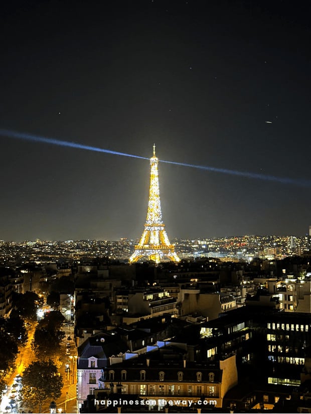 Eiffel Tower Light Show in Paris at Night as seen from Arc de Triomphe