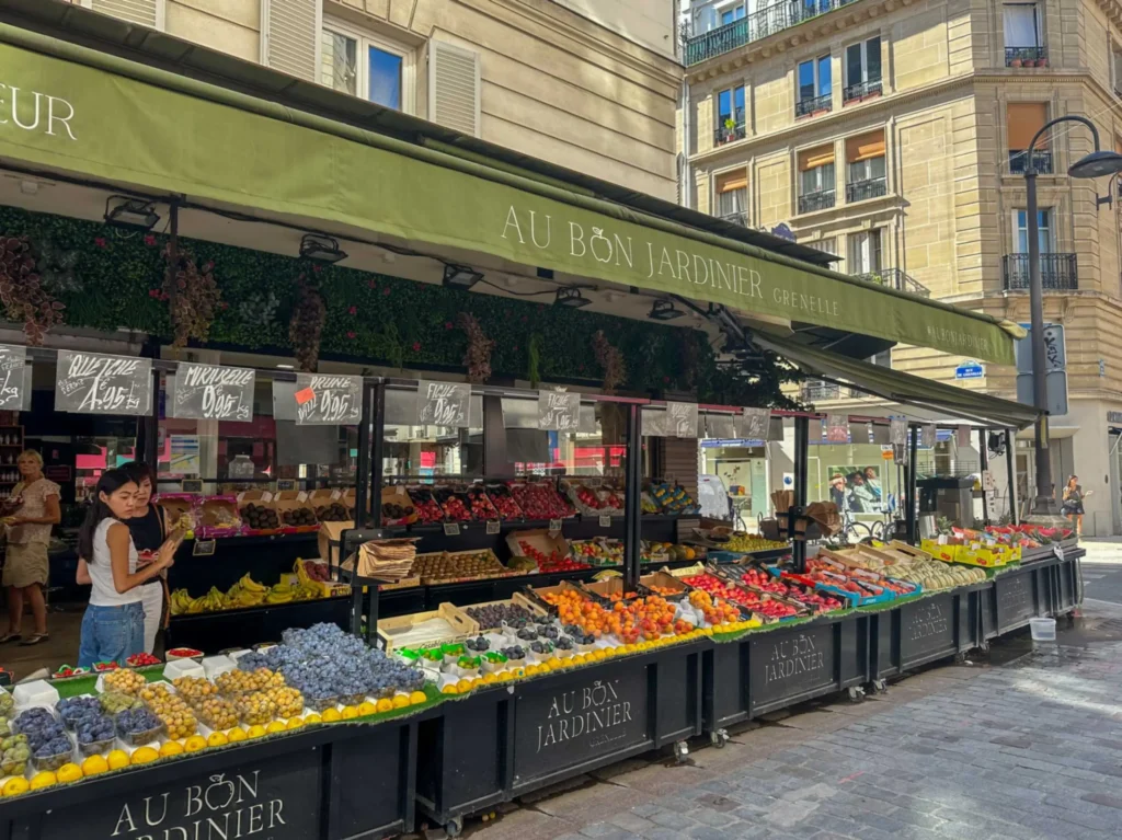 Fresh Fruits lined in a stall in Rue Cler Paris