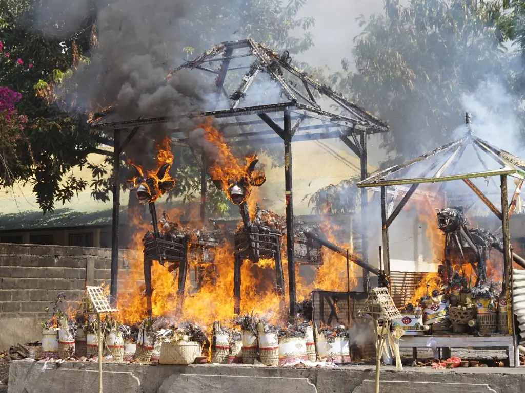 Burning deer figures during Ngaben, a Balinese funeral