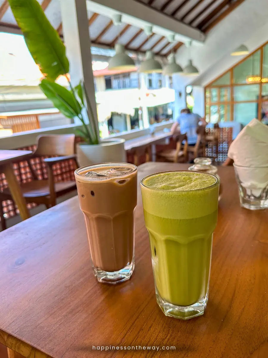 Iced Coffee and Iced matcha on the table of Ubud Roastery Coffee