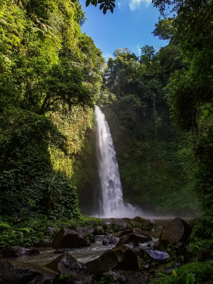 Stunning Nungnung Waterfall surrounded by vibrant greenery.