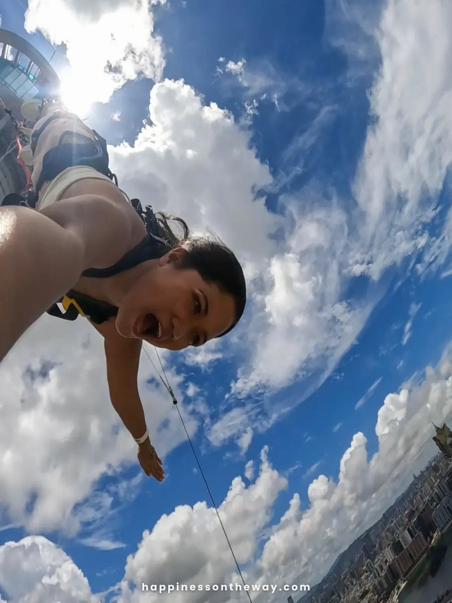 Me taking a bungy jump with the view of the sky