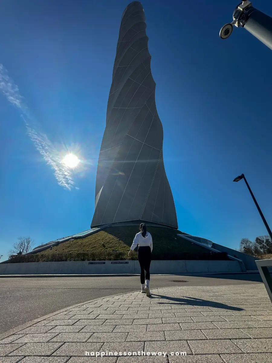 A low-angle shot of the Thyssenkrupp Test Tower in Rottweil, Germany. 