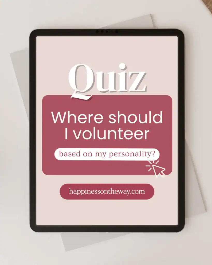 A tablet showing "where should I volunteer quiz"