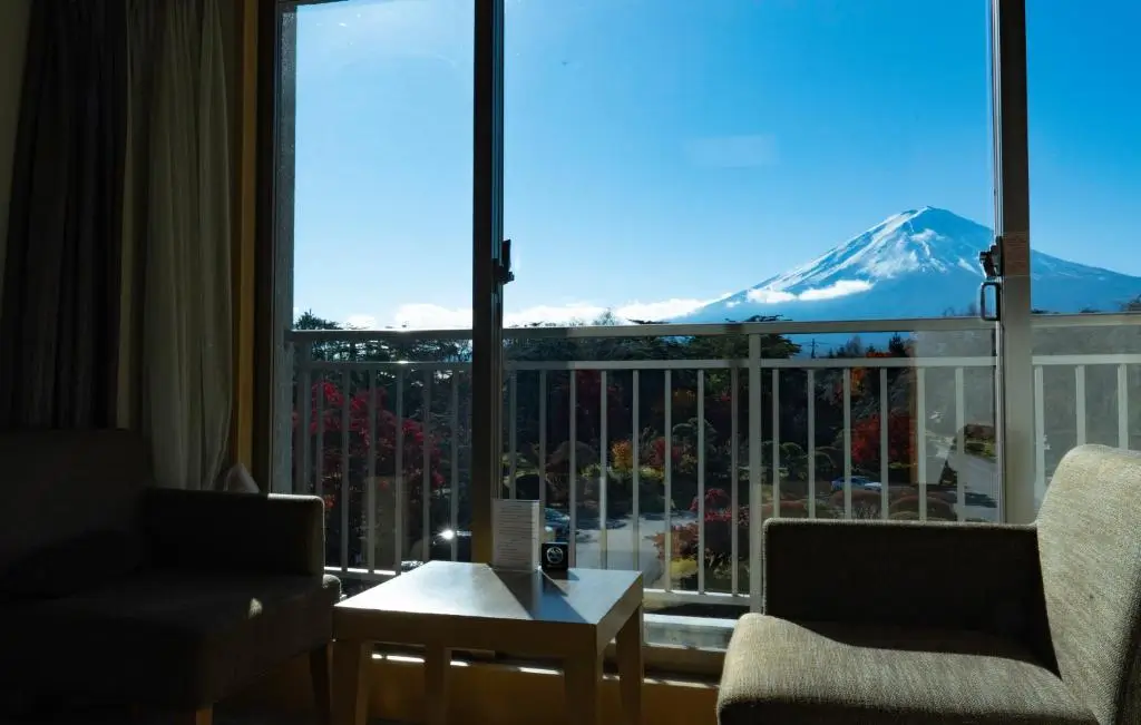 View of Mount Fuji from a guest room balcony at Fuji View Hotel