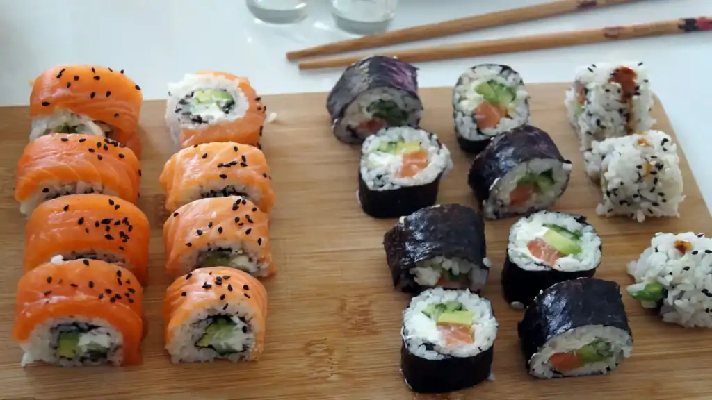 Homemade sushi rolls prepared during a cooking class in Tokyo, hands on things to do in Tokyo
