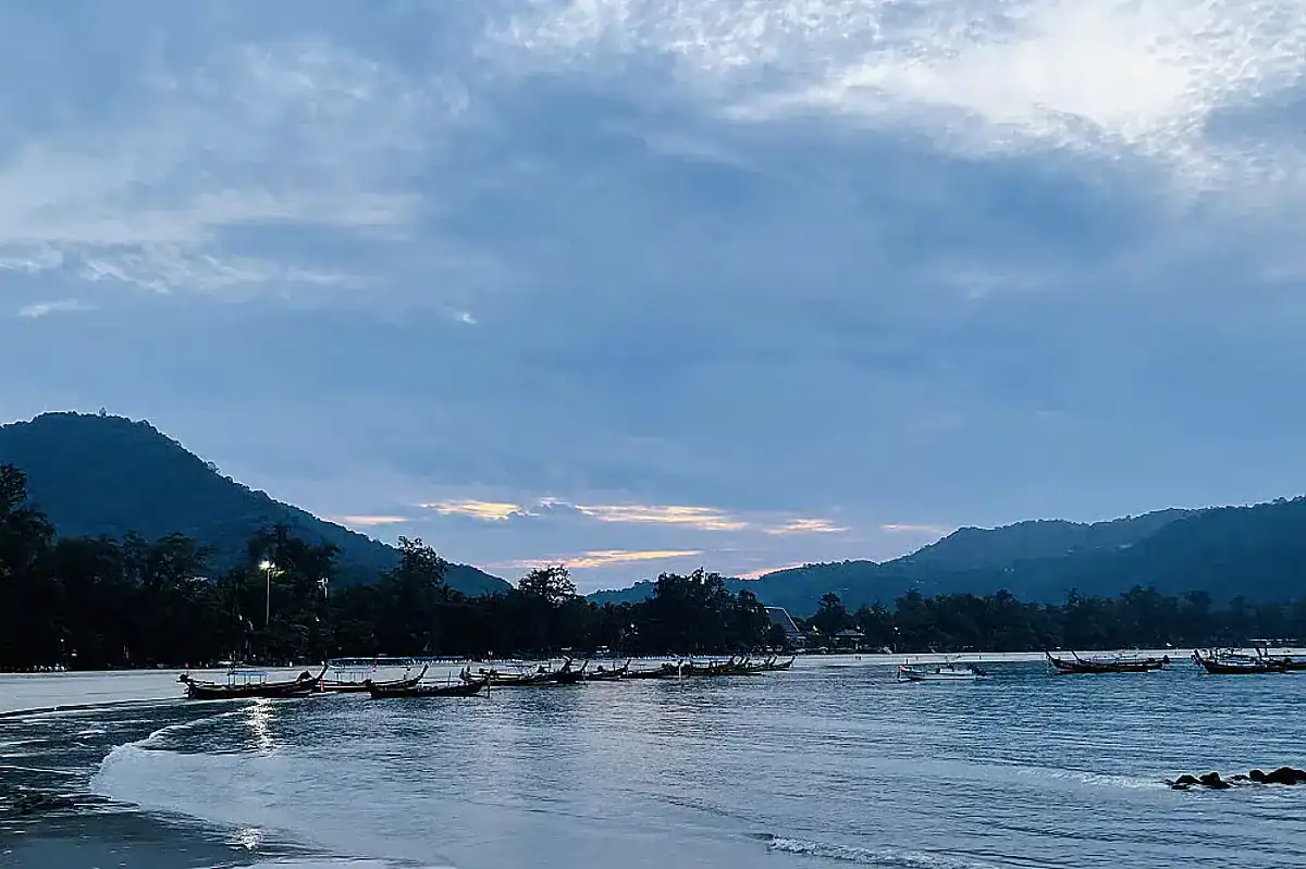 The glassy, blue Kata beach, which can be seen from Kata Villas, the site of one of the best wellness retreats in Phuket.