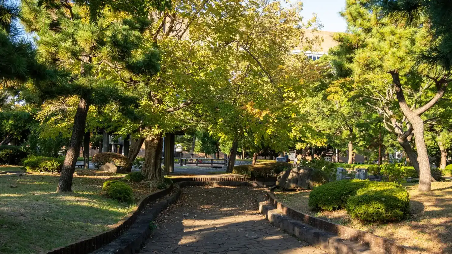Stone paths and reflective pond at Kiyosumi Garden, a peaceful Tokyo hidden gem